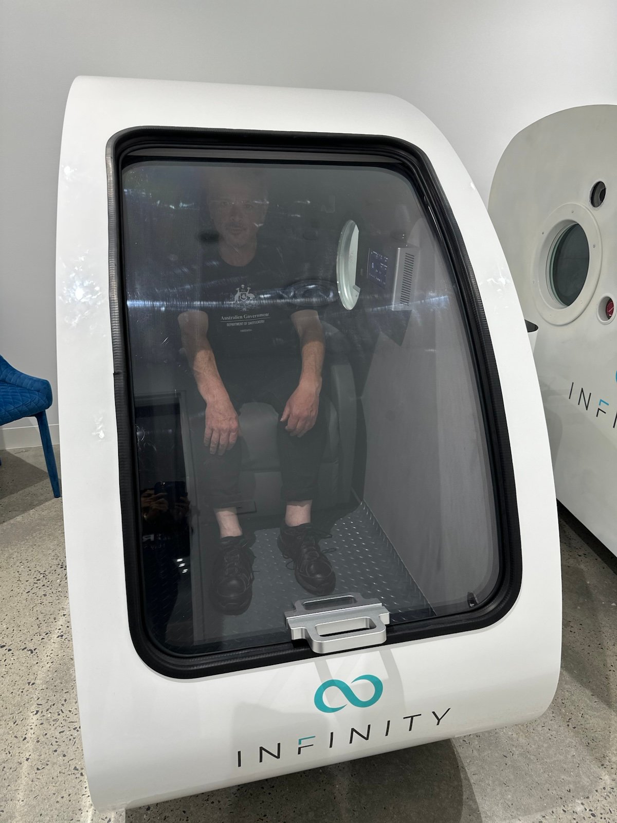 Man relaxing in an infrared sauna